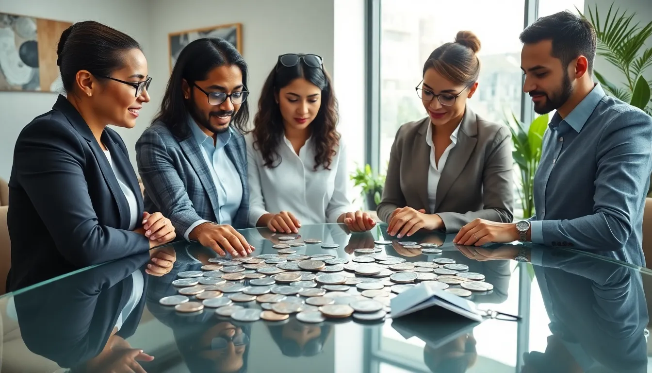 professionals discussing the value of modern U.S. quarters in a contemporary office.